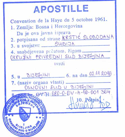 Апостиль в Боснии и Герцеговине. 