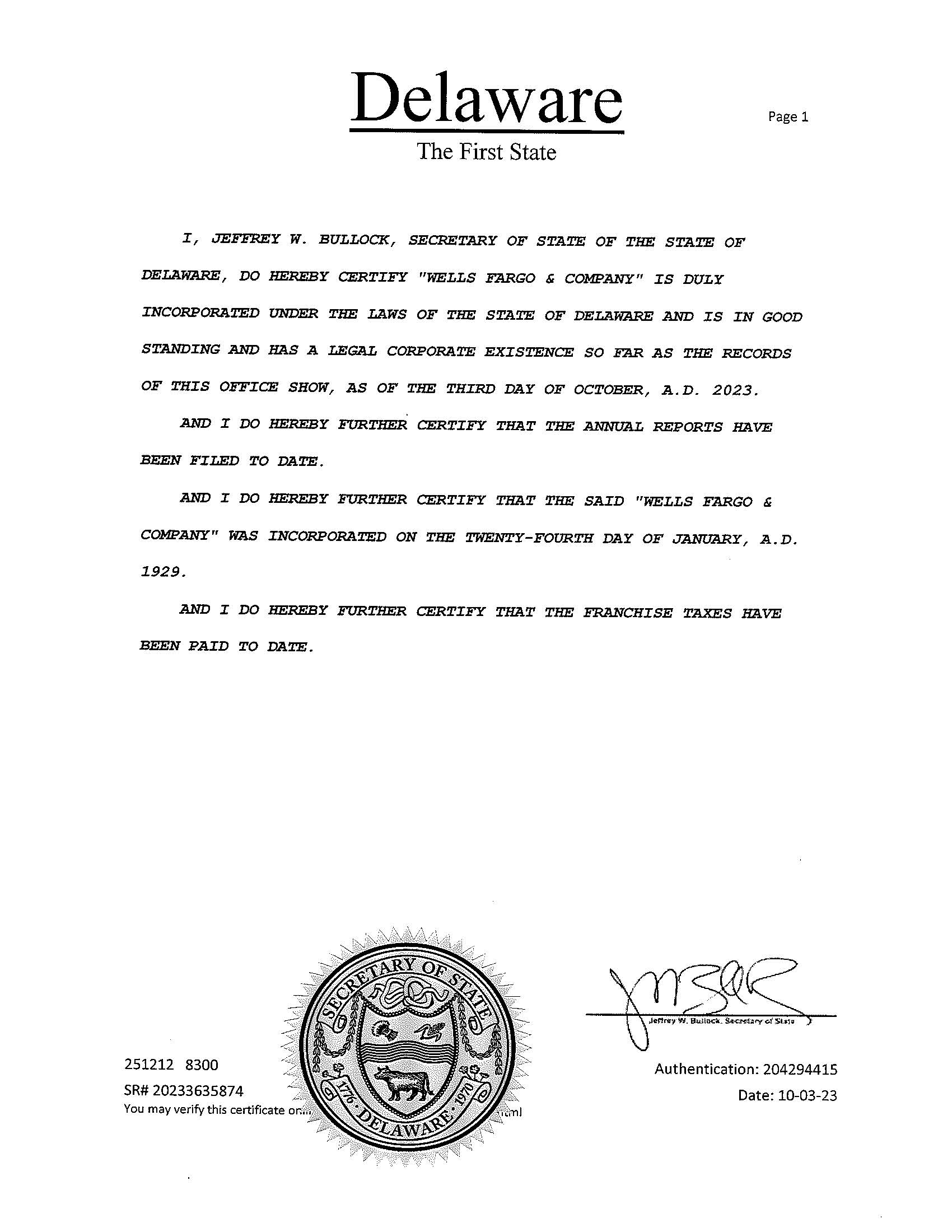 Certificate of Good Standing из реестра штата Делавэр Certificate of Good Standing из реестра штата Делавэр
