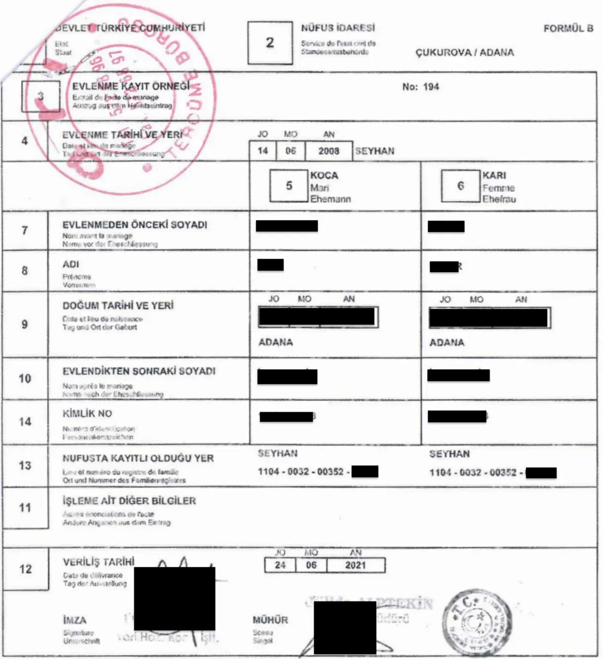 Свидетельство о браке из Турции Свидетельство о браке из Турции