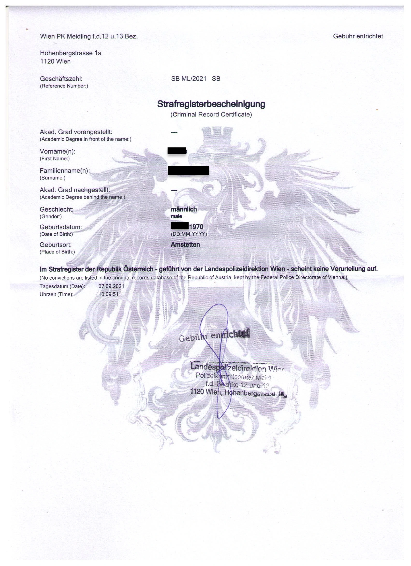 Справка о несудимости в Австрии Справка о несудимости в Австрии