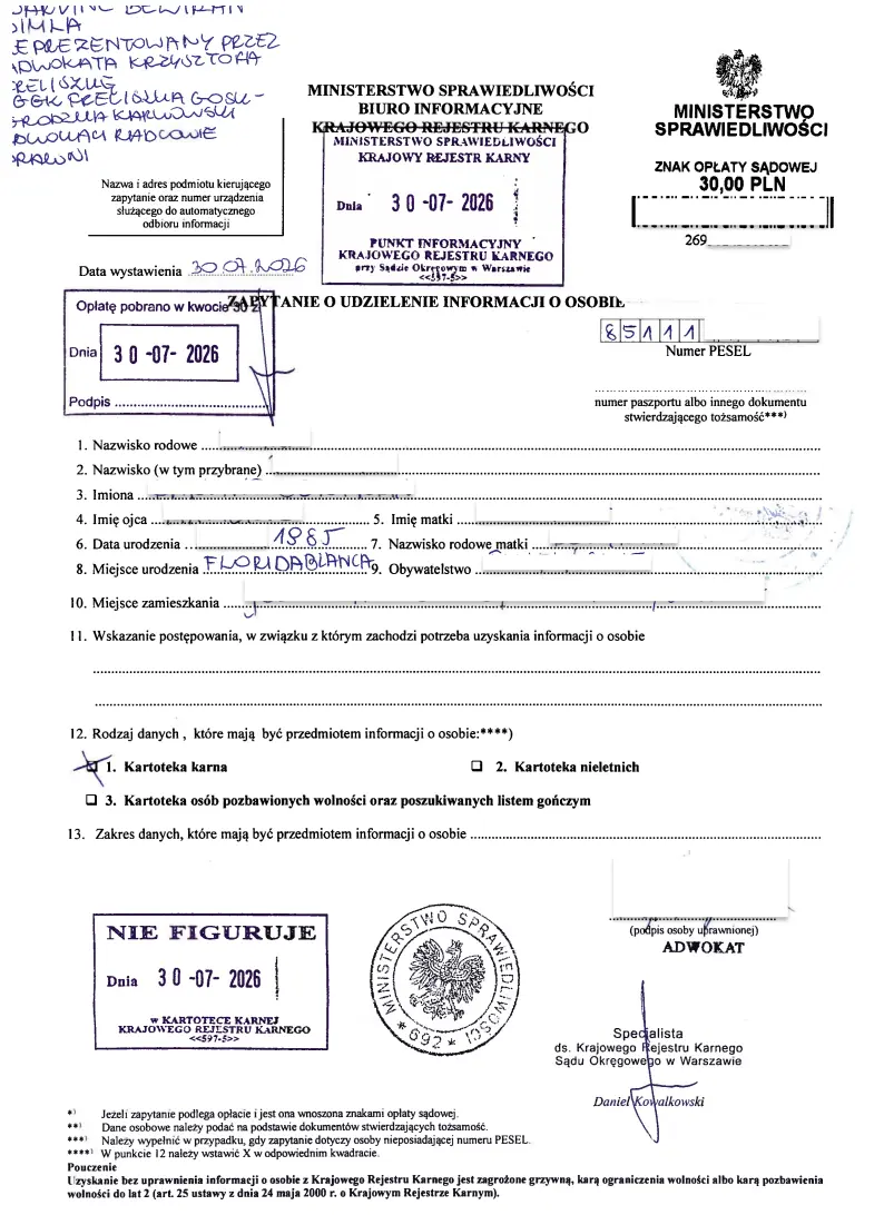 Справка о несудимости в Польше Справка о несудимости в Польше