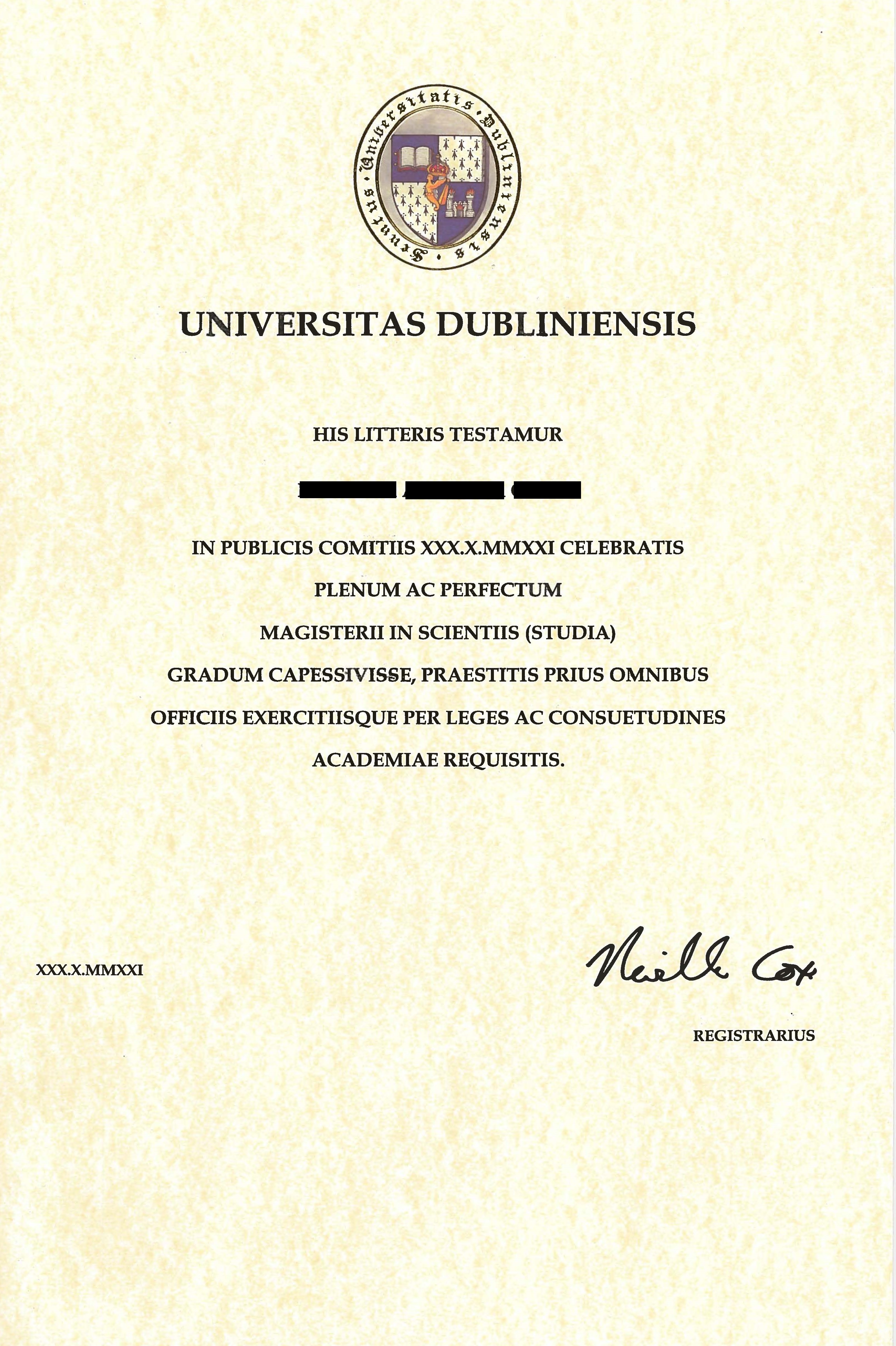 Образец диплома из Ирландии