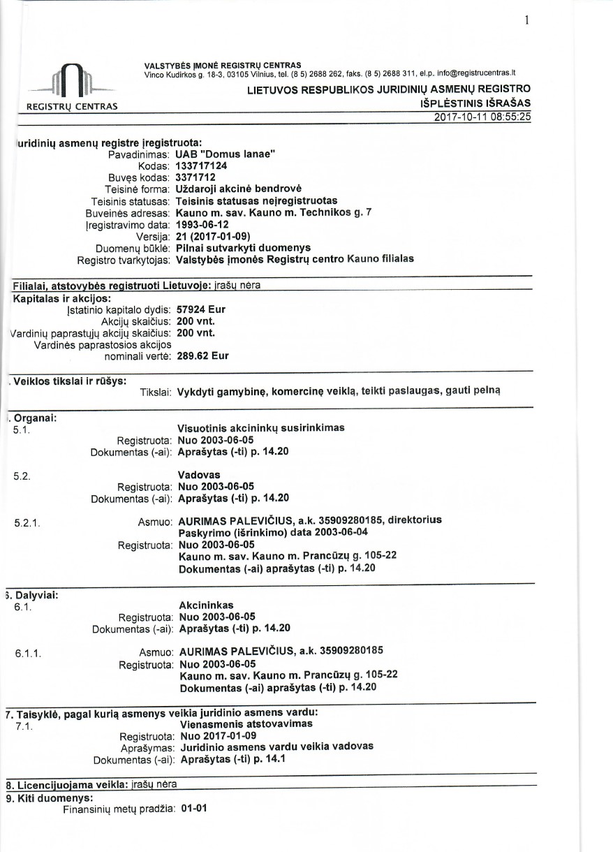 Прочие документы из торгового реестра Литвы