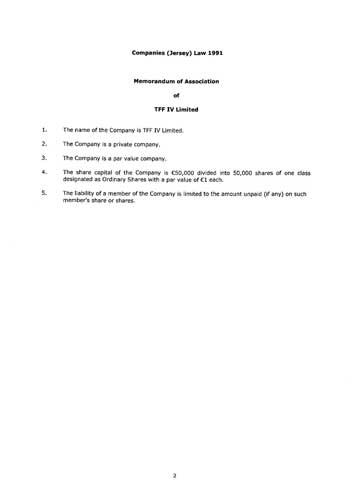 Memorandum and Articles of Association из торгового реестра Джерси