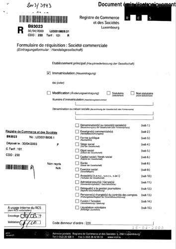 Прочие документы из реестра Люксембурга