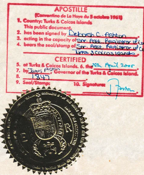 Апостиль в Теркс и Кайкос